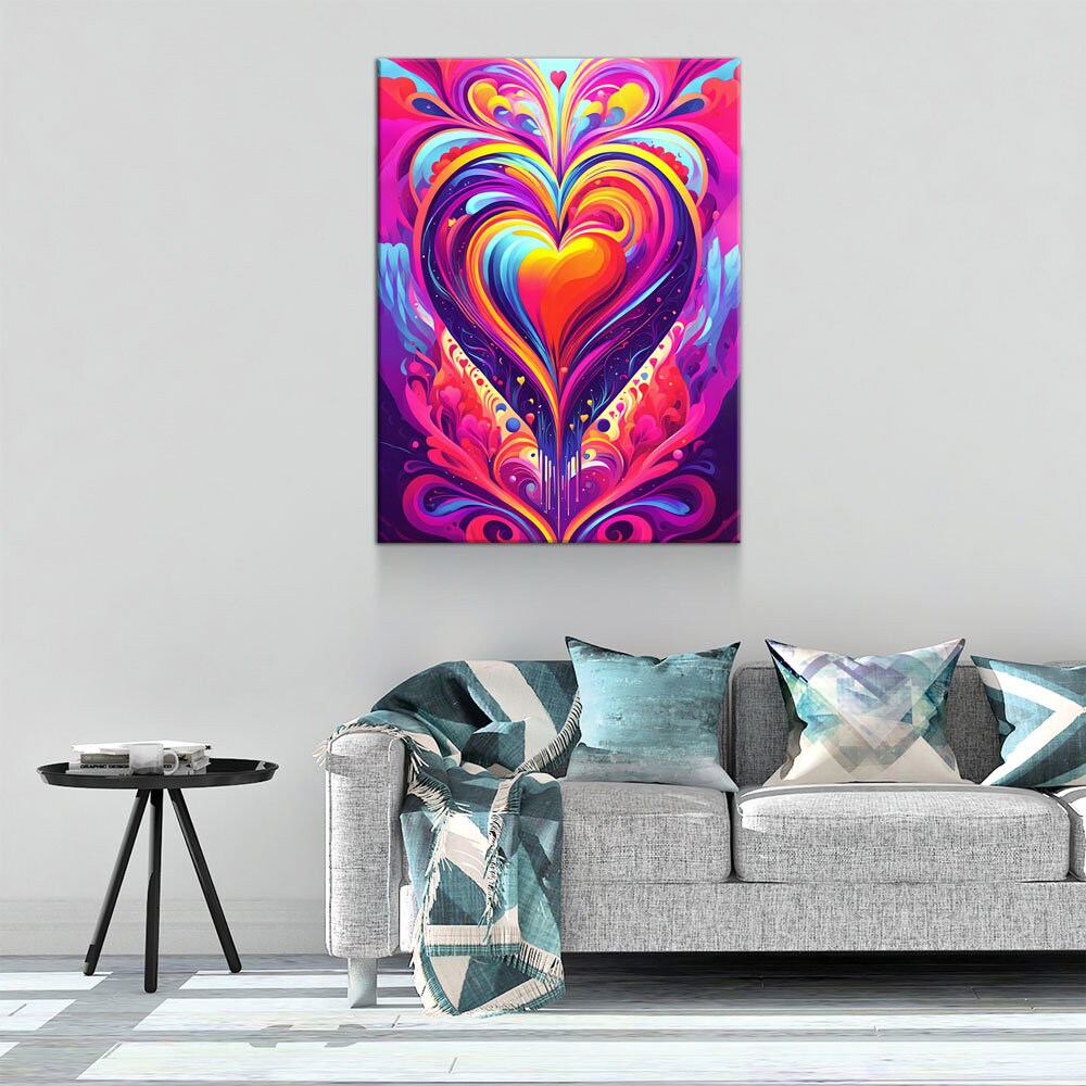 All You Need Is Love Canvas, Abstract Heart Canvas Wall Art, Colorful Love Heart, Heart Art Decor - Royal Crown Pro