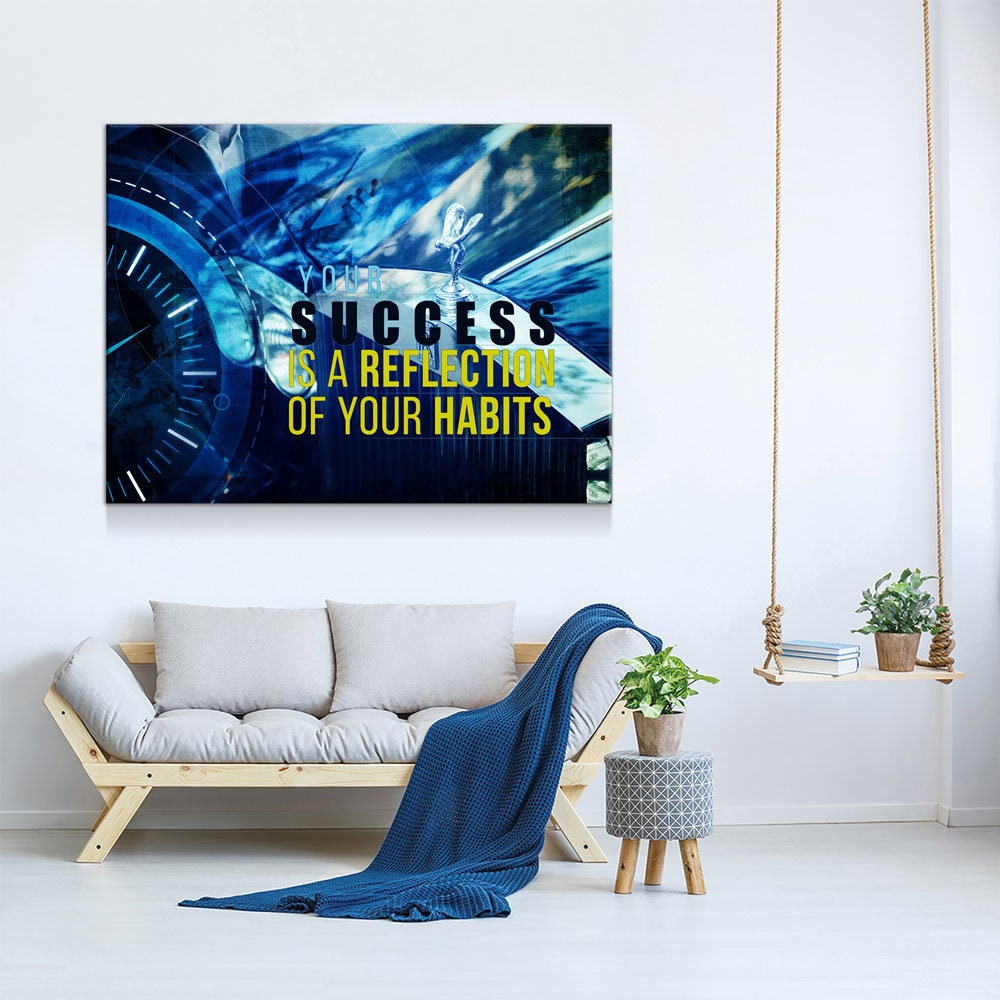 Your Success Is A Reflection Of Your Habits Canvas Wall Art, Motivational Quote Print, Motivational Decor, Success Quote - Royal Crown Pro