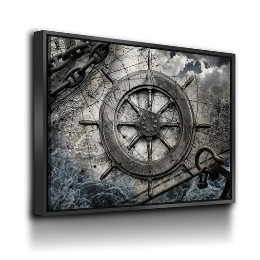 Captain Ships Wheel Canvas Wall Art, Fishing Boat, Ocean Boat, Nautical Decor, Ocean Decor, Sailor, 1 Piece Wall Art Set - Royal Crown Pro