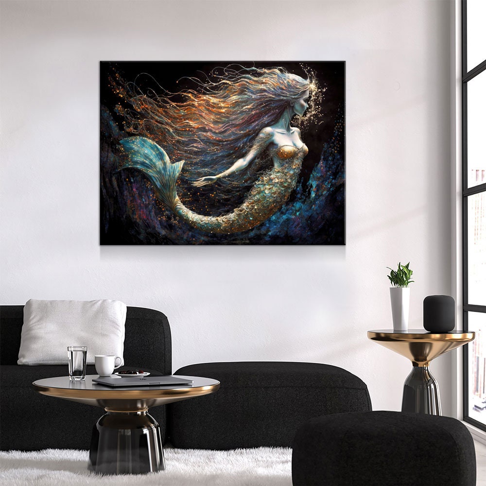 Mermaid Canvas Wall Art, Abstract Mermaid Decor, Mermaid Canvas Print, Mermaid Wall Decor, Mermaid Art, Kids Room Decor, Fantasy Art - Royal Crown Pro