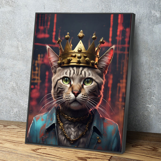 Street King Cat Canvas Wall Art, Abstract Cat Art, Street Cat Art, Cat With Crown Print, Funny Cat Print - Royal Crown Pro