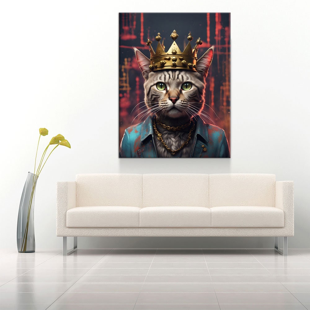 Street King Cat Canvas Wall Art, Abstract Cat Art, Street Cat Art, Cat With Crown Print, Funny Cat Print - Royal Crown Pro
