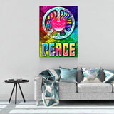 Love And Peace Canvas Wall Art, Abstract Love Peace Decor, Dorm Room Decor, Tie Dye Decor, Psychedelic Decor, Love Peace - Royal Crown Pro