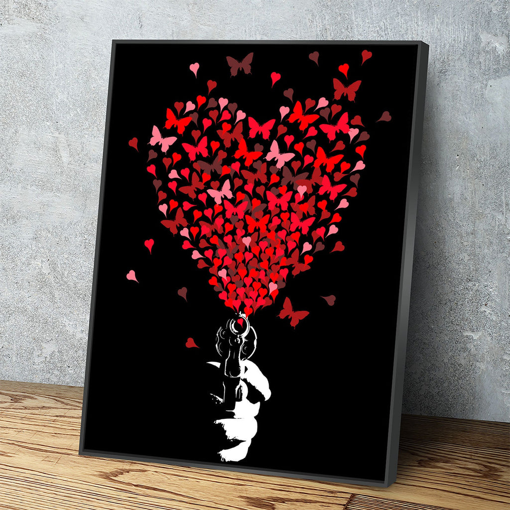 Love Gun Wall Art, Abstract Heart Print, Abstract Love Gun, Heart Love Gun Decor - Royal Crown Pro