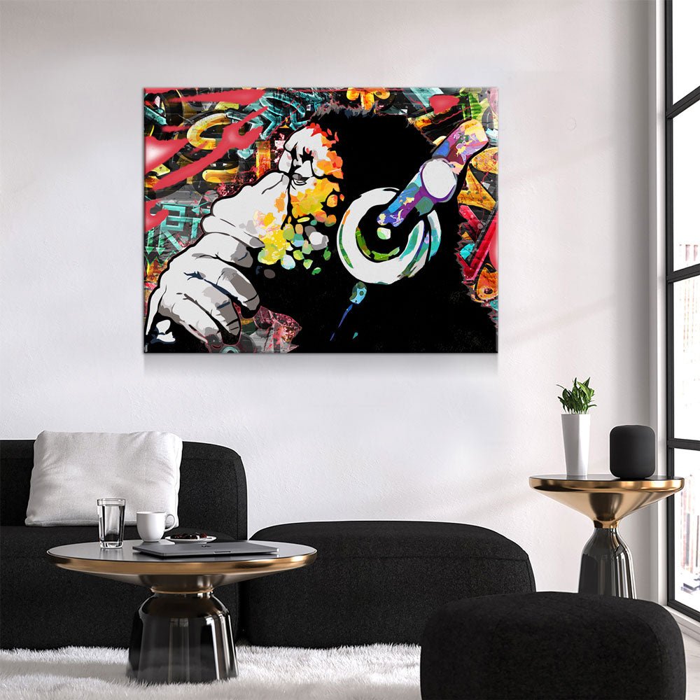 Abstract Monkey Headphones DJ Canvas Wall Art, Monkey DJ Decor - Royal Crown Pro
