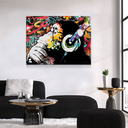 Abstract Monkey Headphones DJ Canvas Wall Art, Monkey DJ Decor - Royal Crown Pro