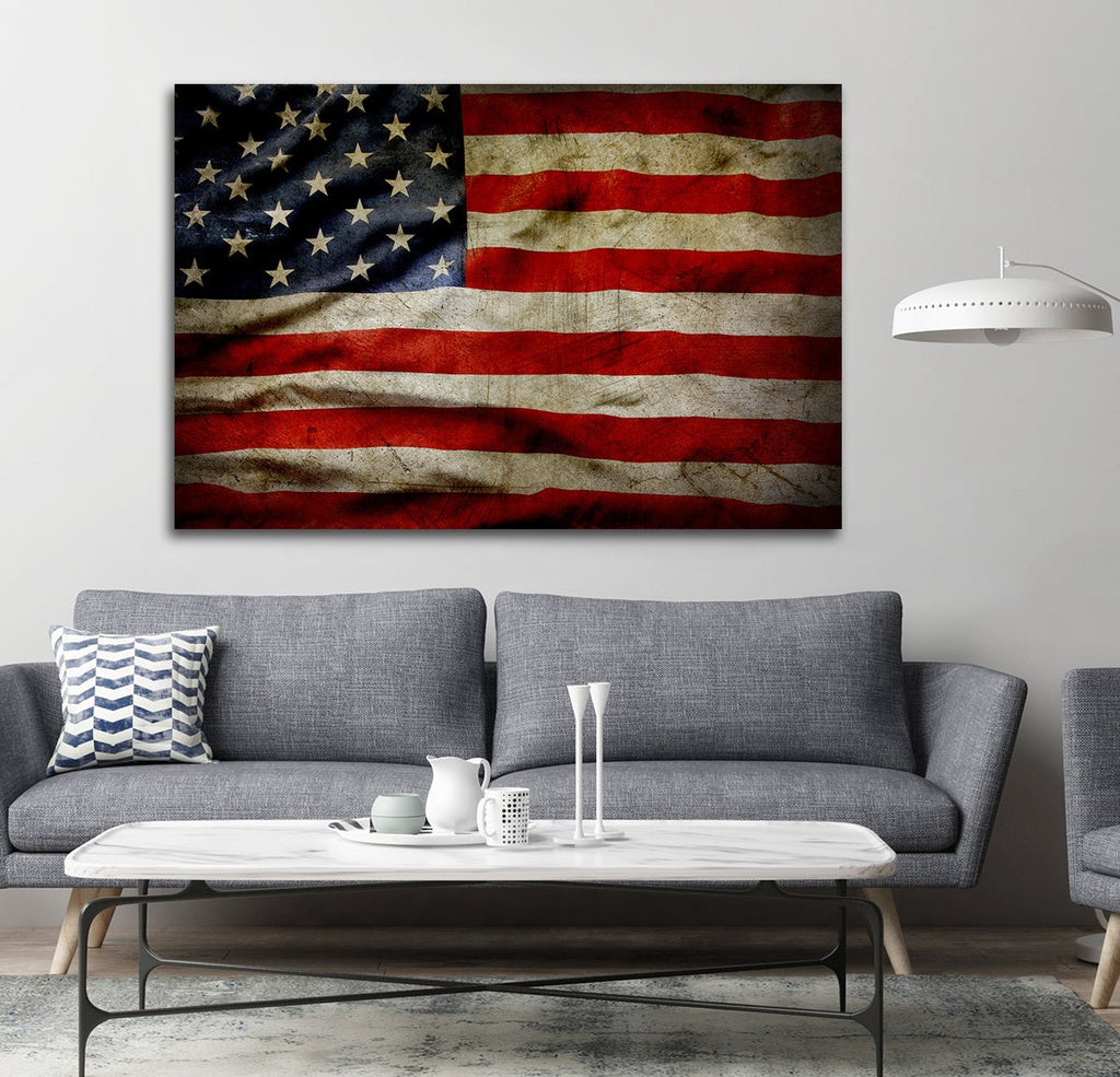 American Flag Canvas Wall Art Grunge Style American Flag - Royal Crown Pro