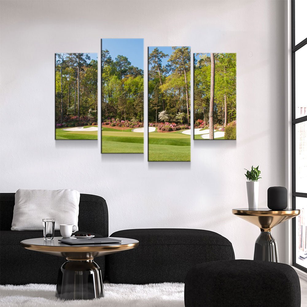 Augusta Hole 13 Golf Course 4-Piece Framed Wall Art Canvas, Golf Decor - Royal Crown Pro