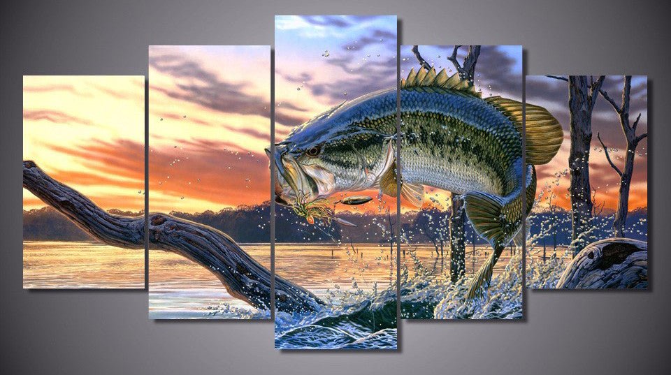 Master Angler Bass Fish - Animal 5 Panel Canvas Art Wall Decor - Hot Sale  2024