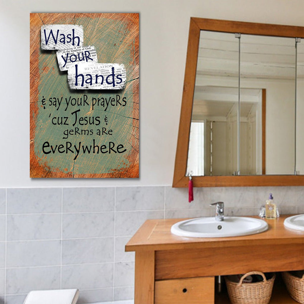 Bathroom Art Wash Your Hands Say Your Prayers Canvas Wall Art Bathroom Decor - Royal Crown Pro