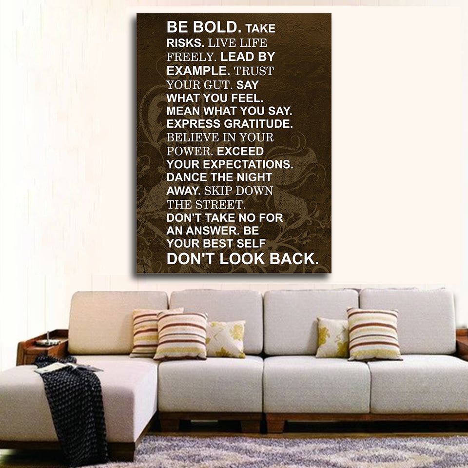 Be Bold Take Risks Live Life Freely Lead By Example Motivational Framed Canvas Wall Art - Royal Crown Pro