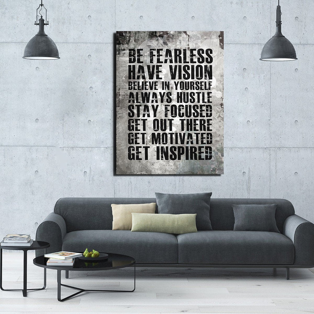 Be Fearless Have Vision Believe In Yourself Always Hustle Motivational Canvas Wall Art - Royal Crown Pro