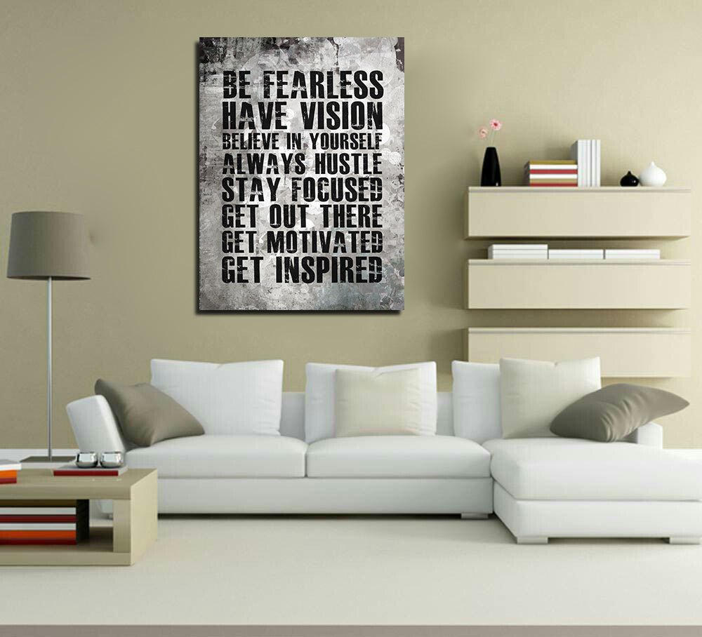 Be Fearless Have Vision Believe In Yourself Always Hustle Motivational Canvas Wall Art - Royal Crown Pro
