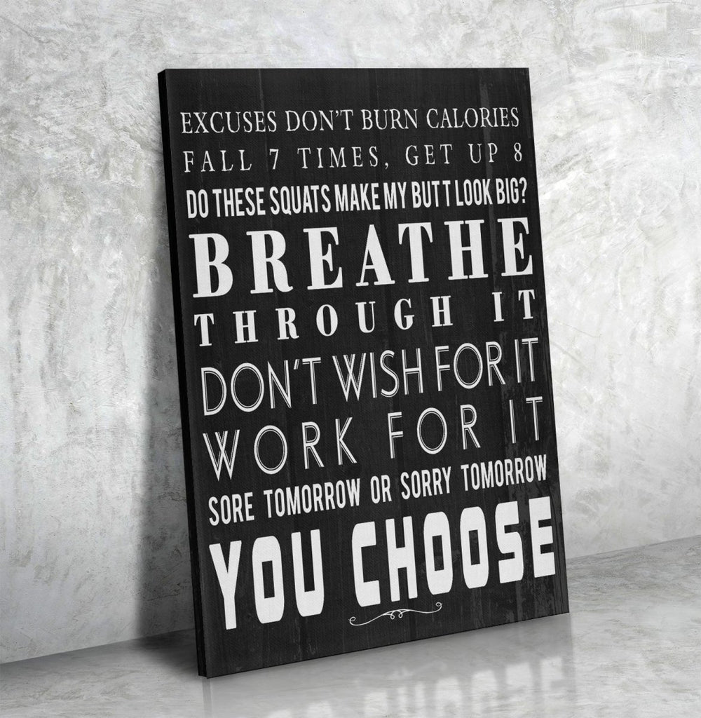 Breathe Through It Framed Canvas Wall Art Gym Fitness Decor Workout Exercise Motivation Art - Royal Crown Pro