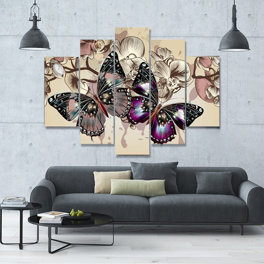 Butterflies In Motion 5-Piece Wall Art Canvas - Royal Crown Pro