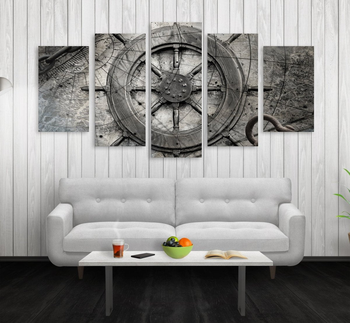Captain Ships Wheel Canvas Wall Art Nautical Decor 5-PC Set - Royal Crown Pro