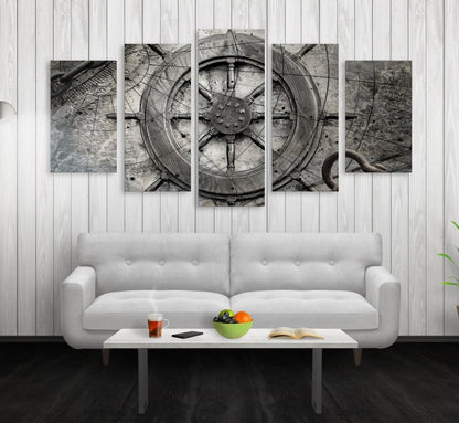 Captain Ships Wheel Canvas Wall Art Nautical Decor 5-PC Set - Royal Crown Pro