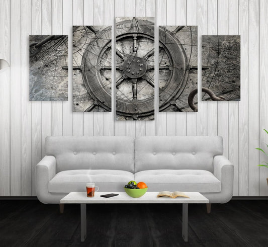 Captain Ships Wheel Canvas Wall Art Nautical Decor 5-PC Set - Royal Crown Pro