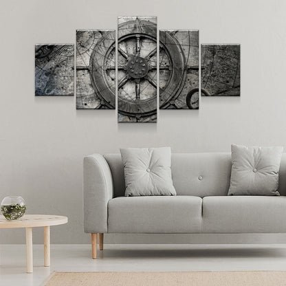 Captain Ships Wheel Canvas Wall Art Nautical Decor 5-PC Set - Royal Crown Pro