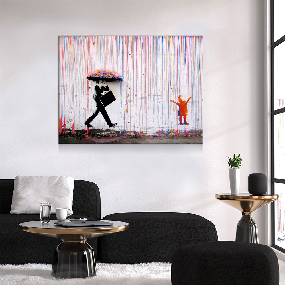 Colored Rain Canvas Wall Art, Banksy Style Print, Banksy Art Canvas Wall Art, Graffiti Art, Abstract Art - Royal Crown Pro