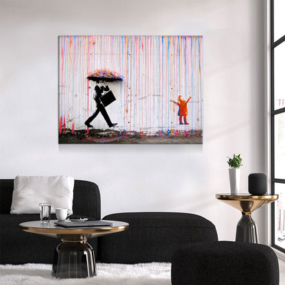 Colored Rain Canvas Wall Art, Banksy Style Print, Banksy Art Canvas Wall Art, Graffiti Art, Abstract Art - Royal Crown Pro