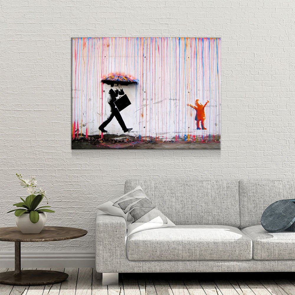 Colored Rain Canvas Wall Art, Banksy Style Print, Banksy Art Canvas Wall Art, Graffiti Art, Abstract Art - Royal Crown Pro