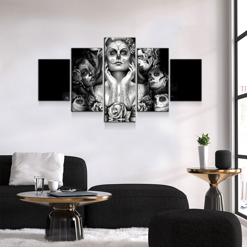 Toile Artistique 5 Panneaux "Jour Des Morts" - Déco Murale Colorée Estilo Calavera | VidaXL