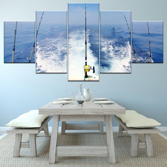 Deep Sea Fishing Canvas Wall Art 5-Piece Decor Set - Royal Crown Pro