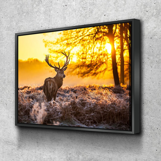 Deer Canvas Wall Art, Big Buck Sunset Hunting Decor - Royal Crown Pro