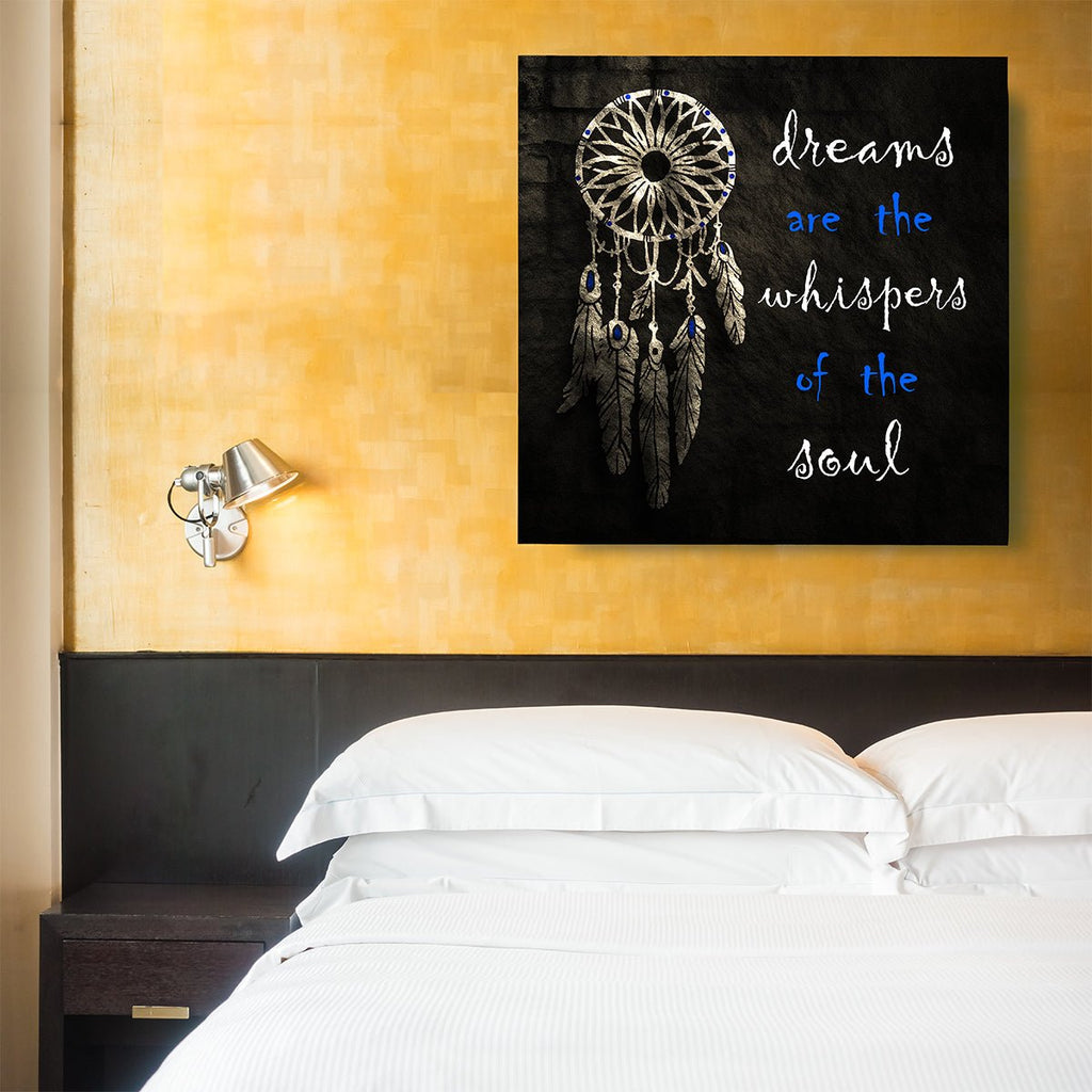 Dream Catcher Dreams Are The Whisper Of The Soul Spiritual Canvas Framed Wall Art - Royal Crown Pro