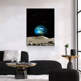 Earth Beautiful Canvas Wall Art, Earth From Moon, Galaxy Decor, Abstract Earth, Abstract Moon Print - Royal Crown Pro