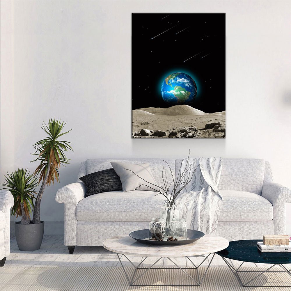 Earth Beautiful Canvas Wall Art, Earth From Moon, Galaxy Decor, Abstract Earth, Abstract Moon Print - Royal Crown Pro