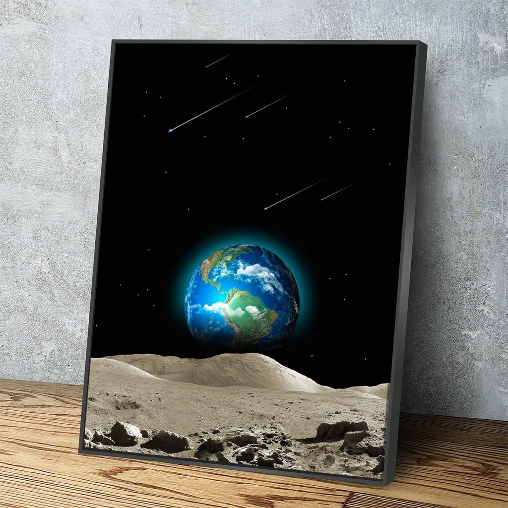 Earth Beautiful Canvas Wall Art, Earth From Moon, Galaxy Decor, Abstract Earth, Abstract Moon Print - Royal Crown Pro