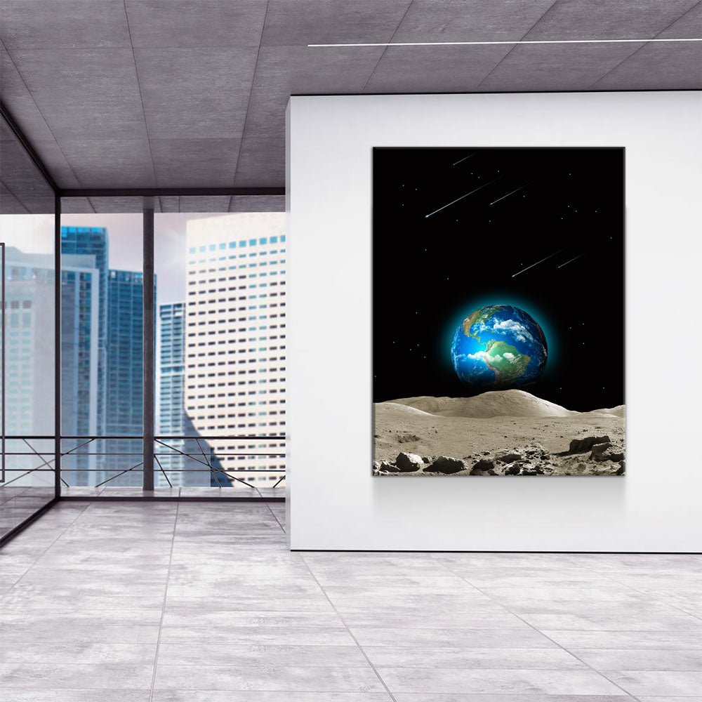 Earth Beautiful Canvas Wall Art, Earth From Moon, Galaxy Decor, Abstract Earth, Abstract Moon Print - Royal Crown Pro