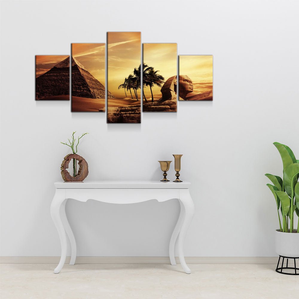 Egyptian Pyramids Giza 5-Piece Wall Art Canvas, Great Sphinx Of Giza And Pyramids - Royal Crown Pro