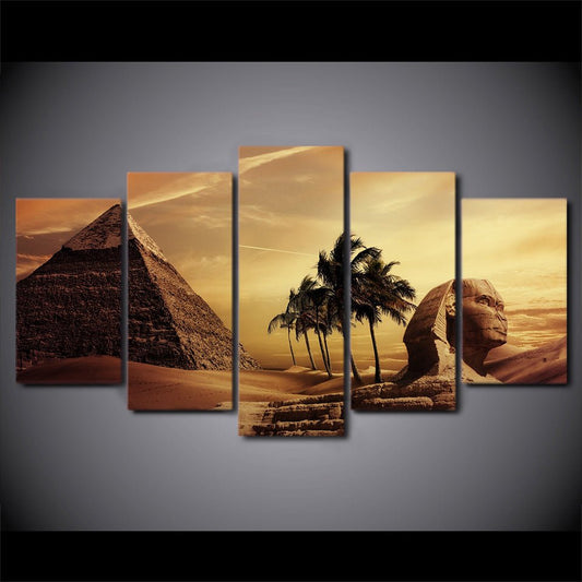 Egyptian Pyramids Giza 5-Piece Wall Art Canvas, Great Sphinx Of Giza And Pyramids - Royal Crown Pro