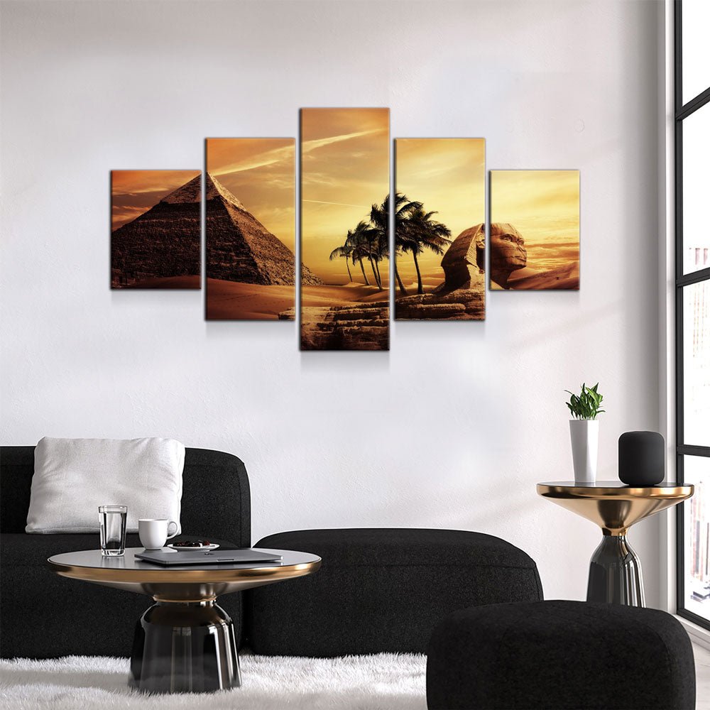 Egyptian Pyramids Giza 5-Piece Wall Art Canvas, Great Sphinx Of Giza And Pyramids - Royal Crown Pro