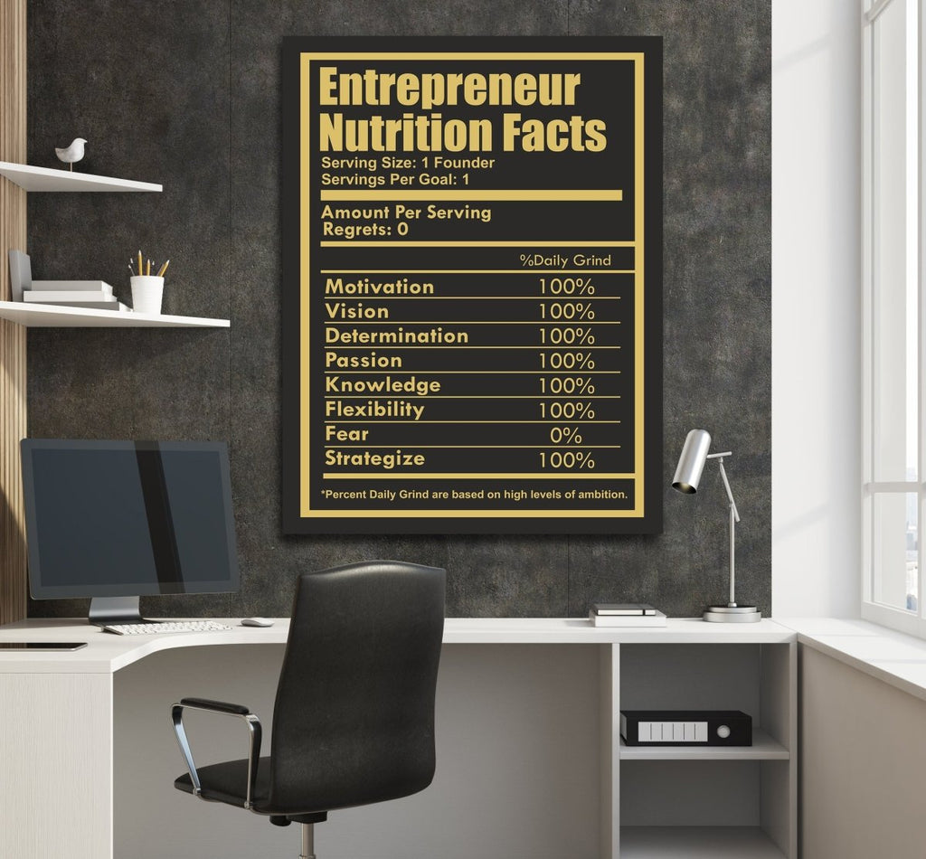 Entrepreneur Nutrition Facts Canvas Wall Art Entrepreneur CEO Art - Royal Crown Pro