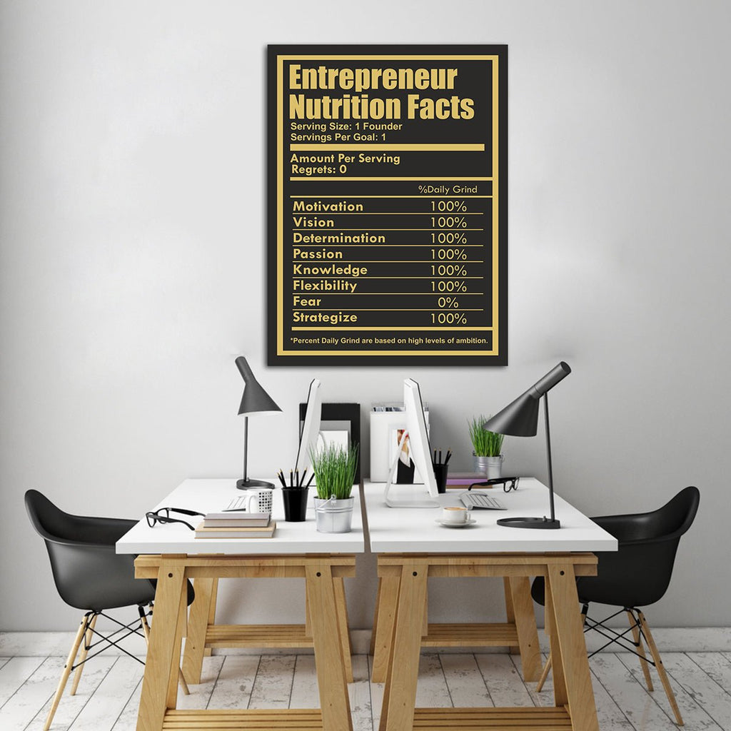 Entrepreneur Nutrition Facts Canvas Wall Art Entrepreneur CEO Art - Royal Crown Pro
