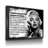 Everything Happens For A Reason Canvas Wall Art Marilyn Monroe Quote - Royal Crown Pro