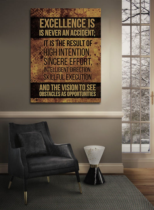 Excellence Is Never An Accident Canvas Wall Art, Motivational Wall Decor - Royal Crown Pro