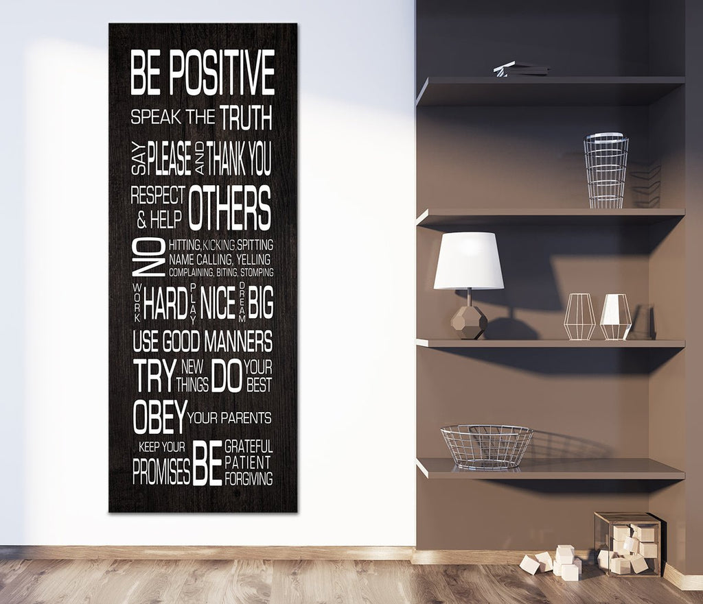 Family Rules Wall Art Be Positive Speak The Truth Framed Canvas Wall Art - Royal Crown Pro