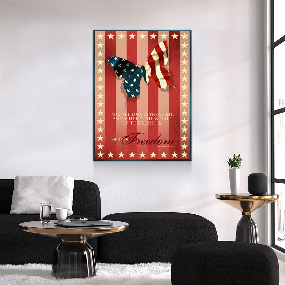 Freedom Wings Canvas Wall Art, 2 Corinthians 3:17 Verse, Patriotic Decor - Royal Crown Pro