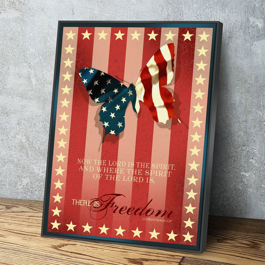 Freedom Wings Canvas Wall Art, 2 Corinthians 3:17 Verse, Patriotic Decor - Royal Crown Pro