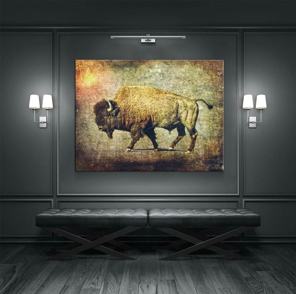 Great Buffalo Canvas Wall Art, Ranch Art, Ranch Style Home Decor, Buffalo Decor - Royal Crown Pro