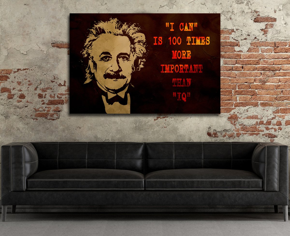 I Can Is 100 More Times Important Than IQ Motivational Canvas Wall Art, Albert Einstein - Royal Crown Pro