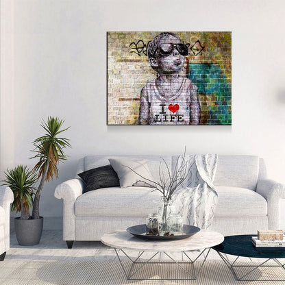 I Love Life Banksy, Graffiti Wall, Canvas Wall Art, Urban Art, Graffiti Decor - Royal Crown Pro