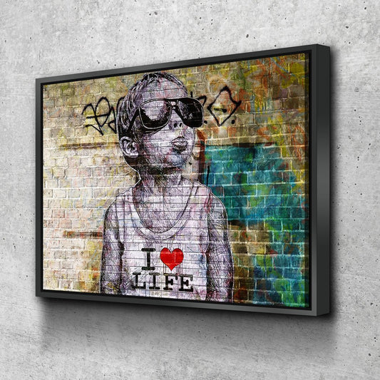 I Love Life Banksy, Graffiti Wall, Canvas Wall Art, Urban Art, Graffiti Decor - Royal Crown Pro