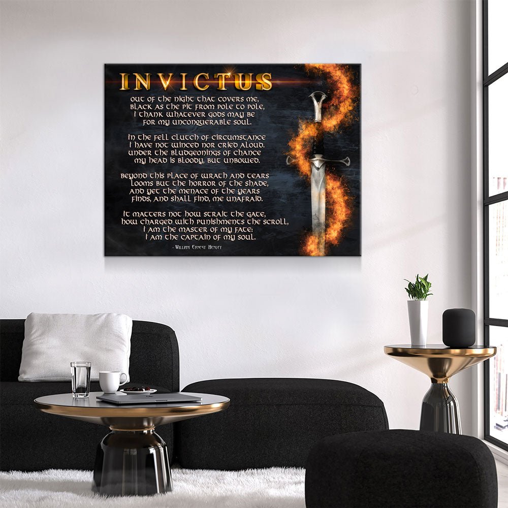 Invictus Poem Canvas Wall Art, William Ernest Henley Quote, Motivational Quote, Invictus Quote Print, Library Print, Warrior, Poem, Warrior - Royal Crown Pro