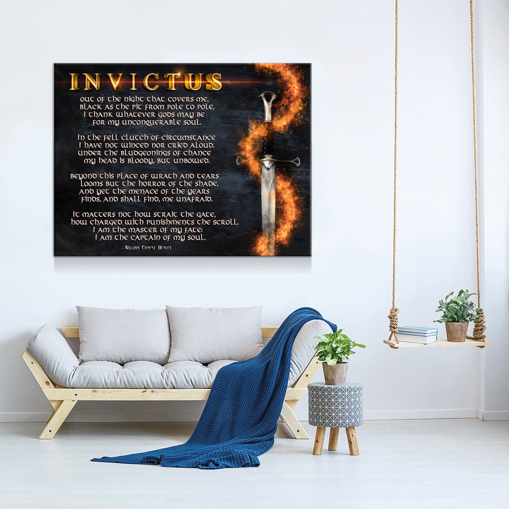 Invictus Poem Canvas Wall Art, William Ernest Henley Quote, Motivational Quote, Invictus Quote Print, Library Print, Warrior, Poem, Warrior - Royal Crown Pro